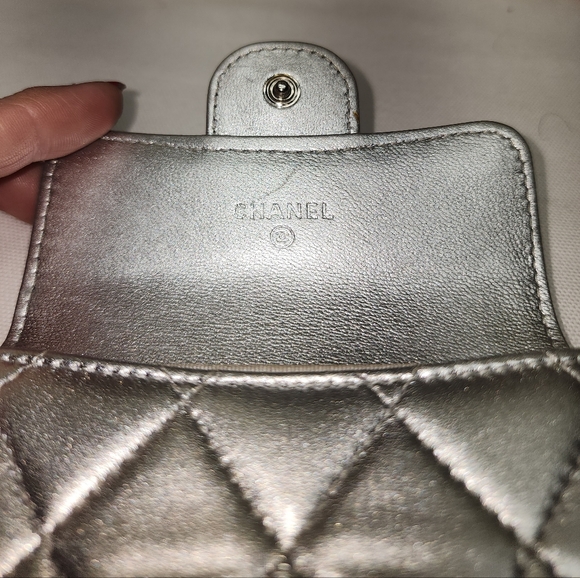 Authentic Chanel Silver Compact Wallet With Box, Dust Bag And Unbranded Chain - Picture 12 of 16